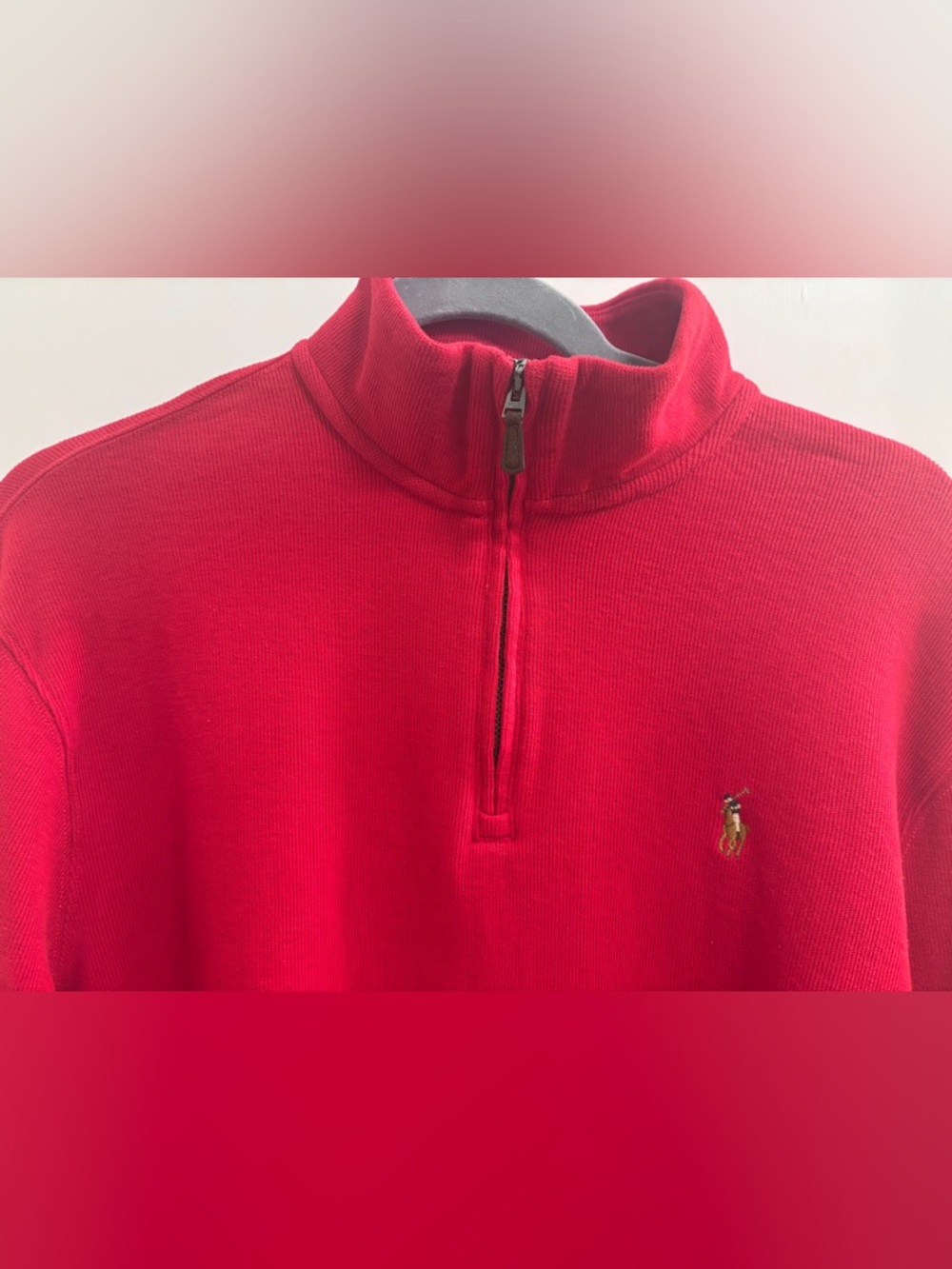 Ralph Lauren Men's Bright Red Estate Rib 1/4 Zip Sweater